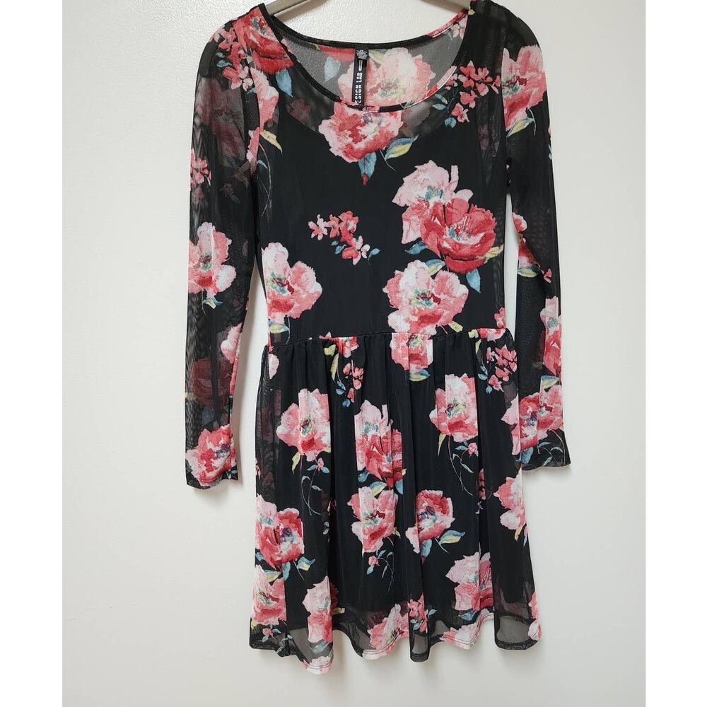 Design Lab by Lord & Taylor Sheer Floral Dress with slip size S